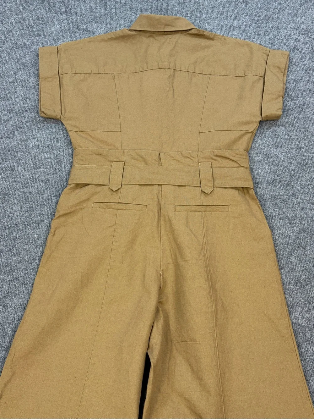 Banana Republic Linen Cotton Utility Jumpsuit Women 4 Tan Belted Wide Leg Safari